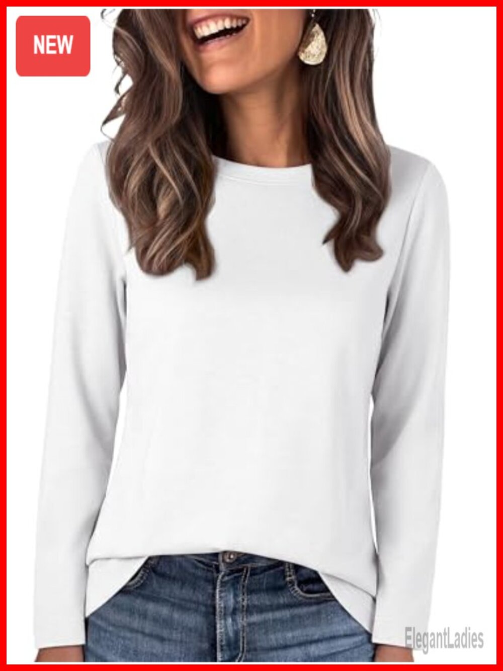 Crew Neck Long Sleeve Wrinkle Free Top for Women